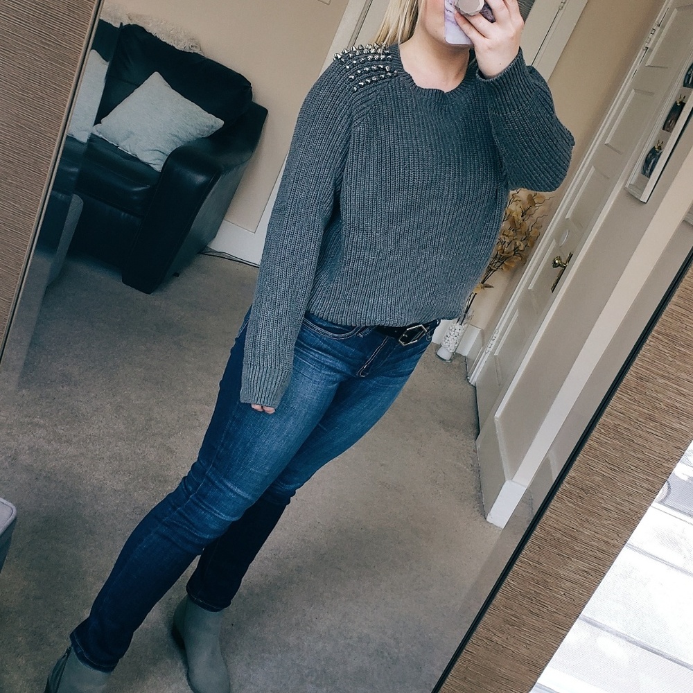 Forever 21 Gray Studded Knitted Sweater